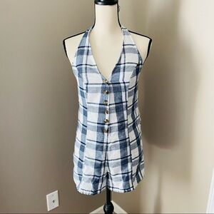 American Eagle Plaid Print Romper Blue Sz Small